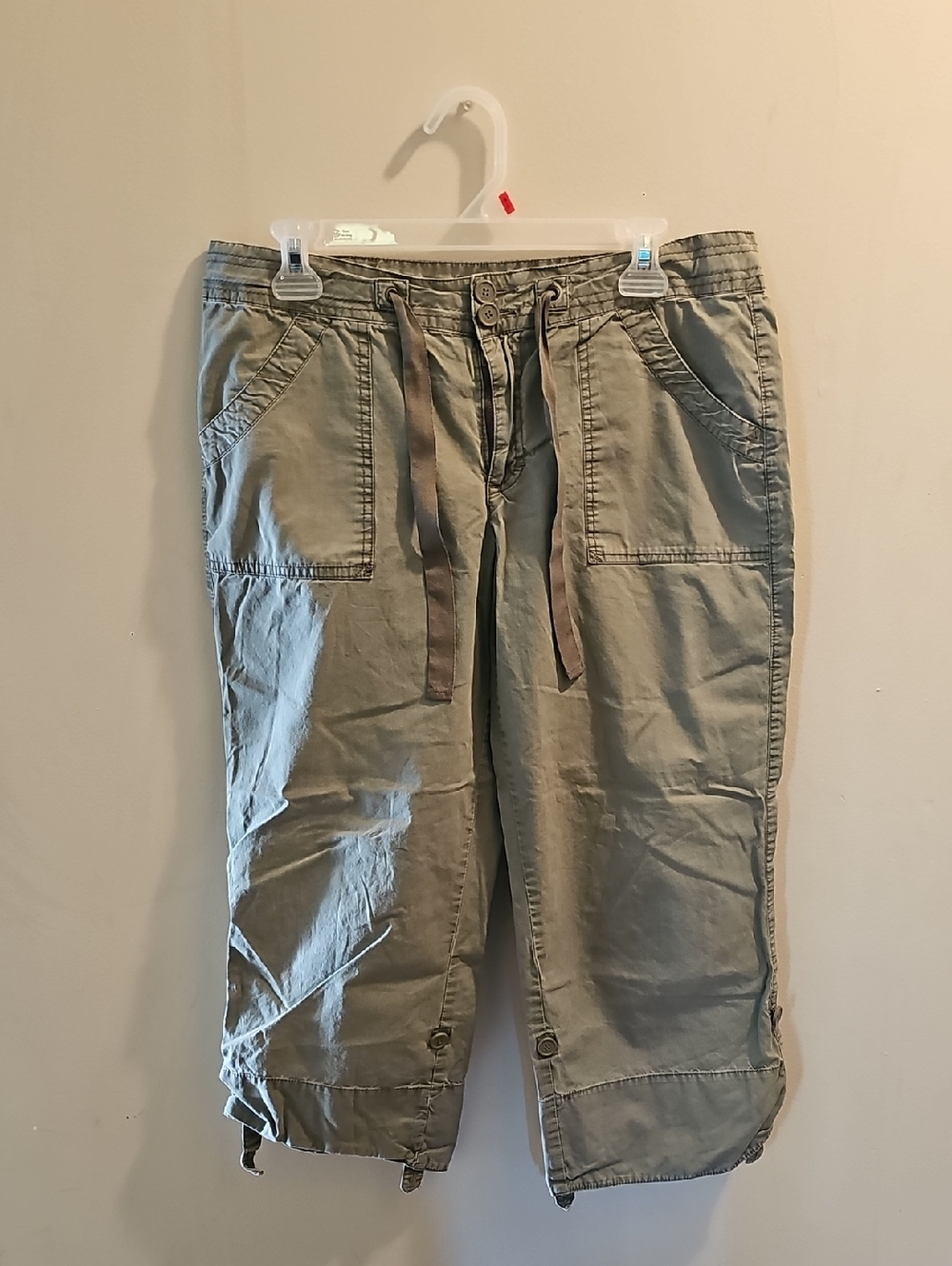 Source Unknown Sage Green Utility Capris with Drawstring